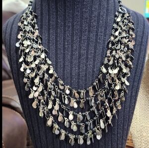 Vintage Silver & Black Waterfall Statement Necklace